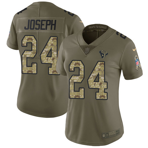 Nike Texans #24 Johnathan Joseph Olive/Camo Women's Stitched NFL Limited Salute to Service Jersey